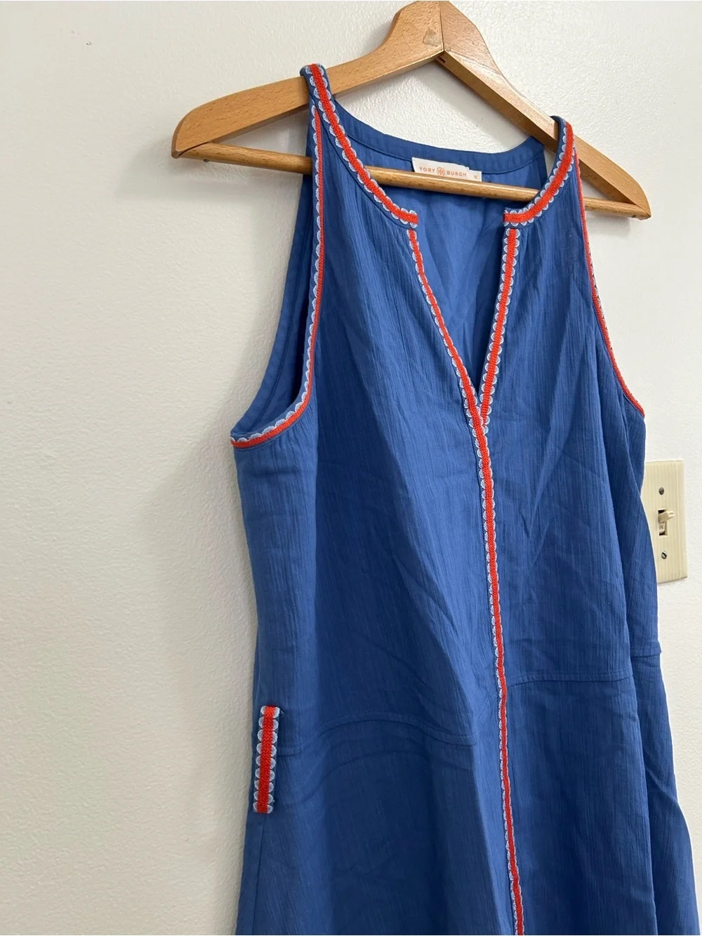 Tory Burch Blue Sleeveless Dress with Orange Trim(size 10)